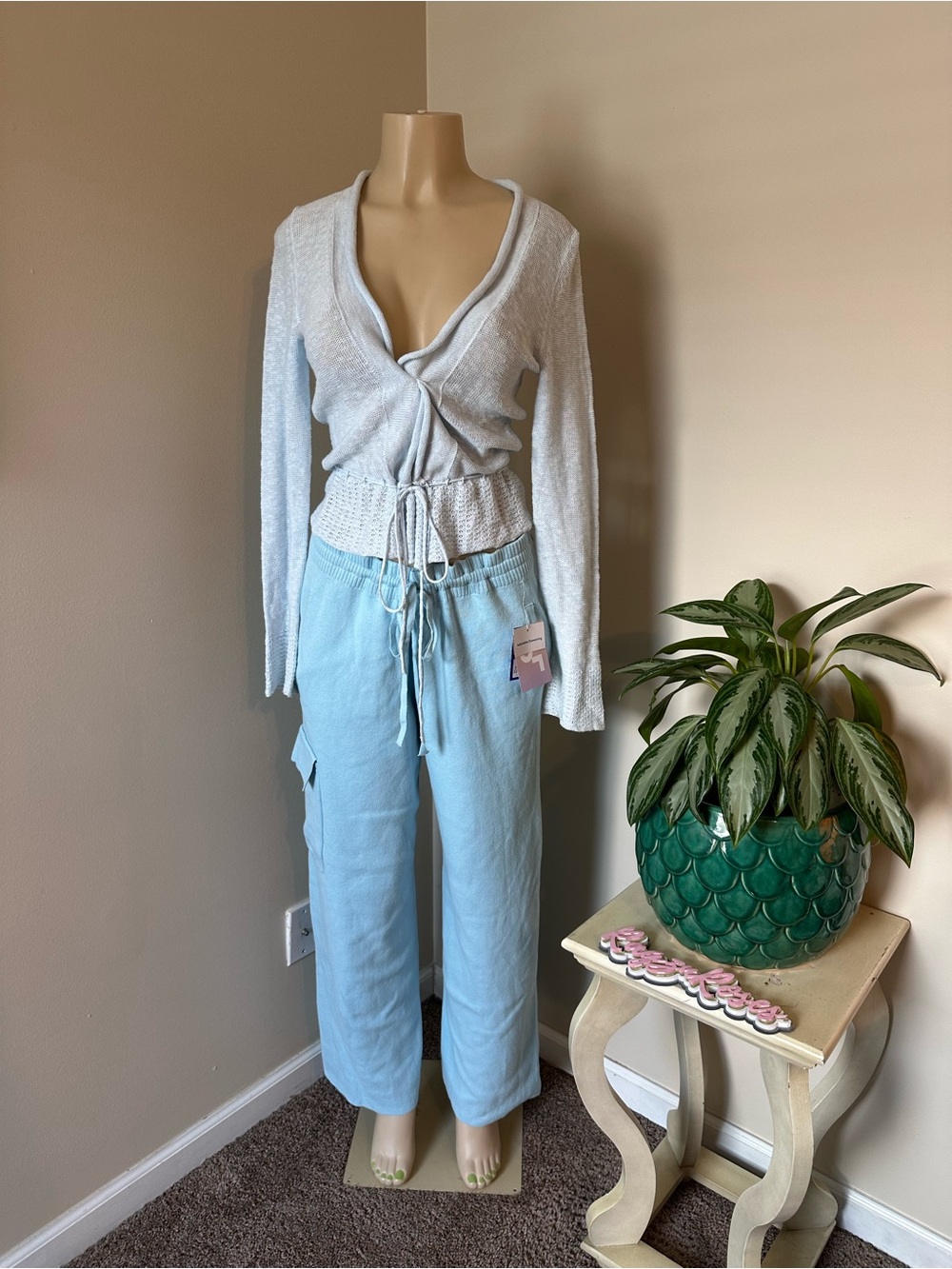 JoyLab Pale Blue Drawstring Cargo Wide-Leg Pants